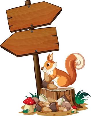 Squirrel with wooden sign banner