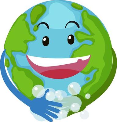 Global handwashing day concept with smiling earth character