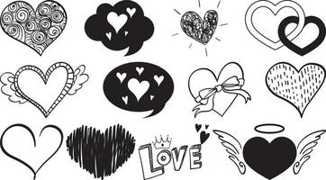 Black hand drawn hearts set vector