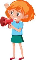 Cute girl using speaker phone vector