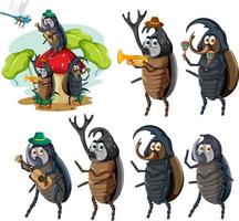 Set of different insects and beetles in cartoon style vector