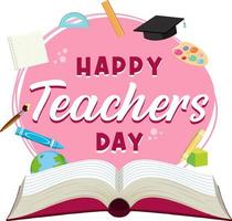 Happy Teacher's Day banner with school objects vector