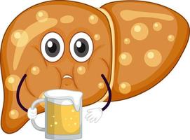 Fat Liver with face expression holding a glass of beer vector