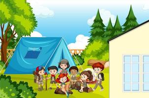 Scene with kids camping out vector