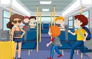 Scene with many people using public transportation vector