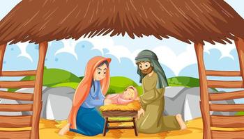 escena de la natividad de dibujos animados de jesucristo vector