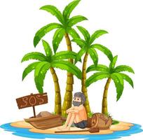 A man on deserted island isolated vector