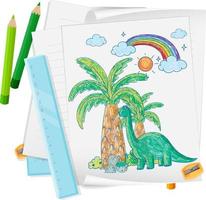 A paper with a doodle sketch design with color and colour pencils vector