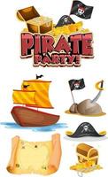 Set of pirate cartoon characters and objects vector