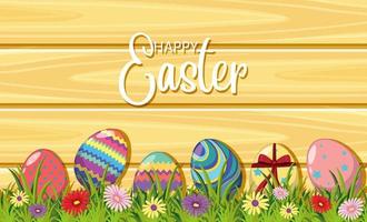 Happy Easter design with decorated eggs in garden vector