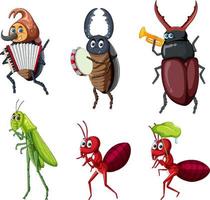 Set of different insects and beetles in cartoon style vector