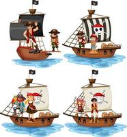 conjunto de diferentes personajes de dibujos animados de piratas vector