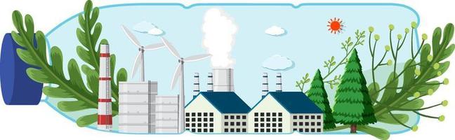 Save planet concept with industrial plant in a plastic bottle vector