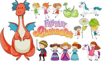 Set of dragons and fairy tale cartoon characters vector