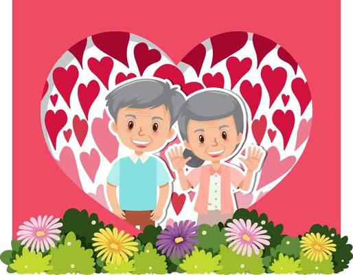 Cute old couple in love postcard