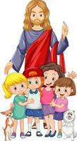 Jesus and children on white background vector