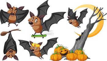 Set of different cute bats in cartoon style vector