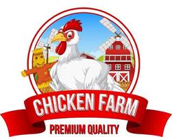 banner de calidad premium de granja de pollos con personaje de dibujos animados de pollo vector