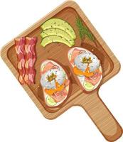 Top view food, egg benedict  on wood plate on white background vector