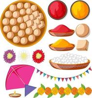 Set of food offerings and flowers vector