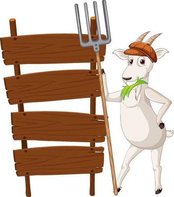 Isolated wooden signpost banner with goat