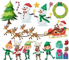 Christmas set with tree and decorations vector