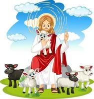 Jesus and animals in cartoon style vector
