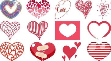 Different style of hearts isolated on white background vector