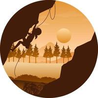 Flat silhouette rock climbing in nature background vector