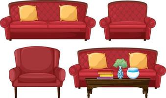 Set of different red sofas in cartoon style vector