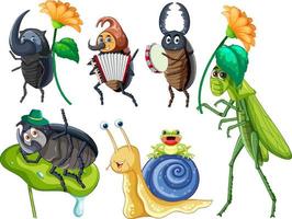 conjunto de diferentes insectos y escarabajos en estilo de dibujos animados vector