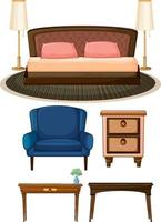 Set of bedroom objects on white background vector