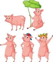 Set of different farm pigs in cartoon style vector