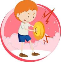 Little boy playing cymbal on white background vector