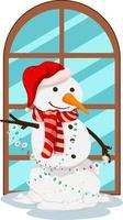 Snowman with lights by the window vector