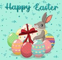 Happy Easter design with bunny and eggs vector