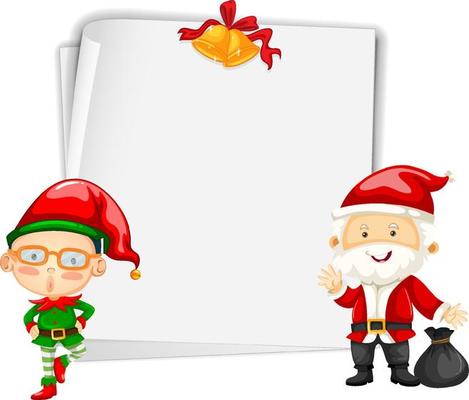 Empty banner in Christmas theme with Santa and elves cartoon character