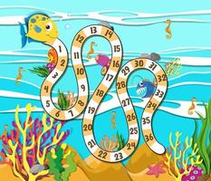 Snake and ladders game template with underwater theme vector