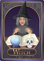 Scary witch character game card template vector