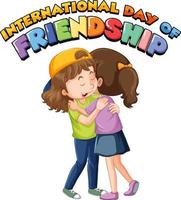 logotipo del día internacional de la amistad con chicas abrazándose vector