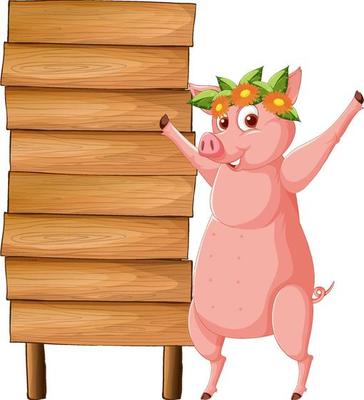 Isolated wooden signpost banner with pig