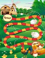 plantilla de juego de serpientes y escaleras en tema de granja vector