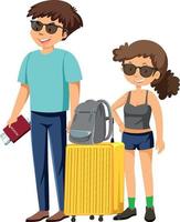 un viajero de pareja de pie con sus equipajes vector