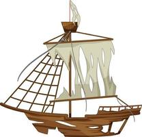 Old broken junk ship on white background vector