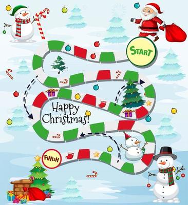 Snake and ladders game template with Christmas theme