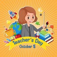 Happy Teacher's Day poster with school objects vector