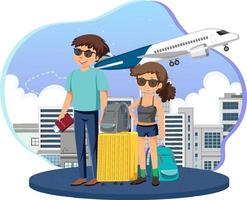 A couple ready to travel with airplane vector