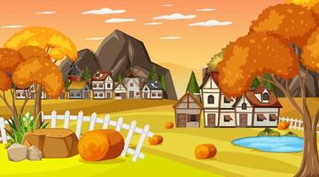 Medieval town scene with villagers vector