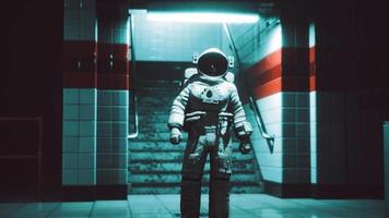 Astronaut at underground metro subway video