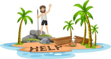 A man on deserted island isolated vector